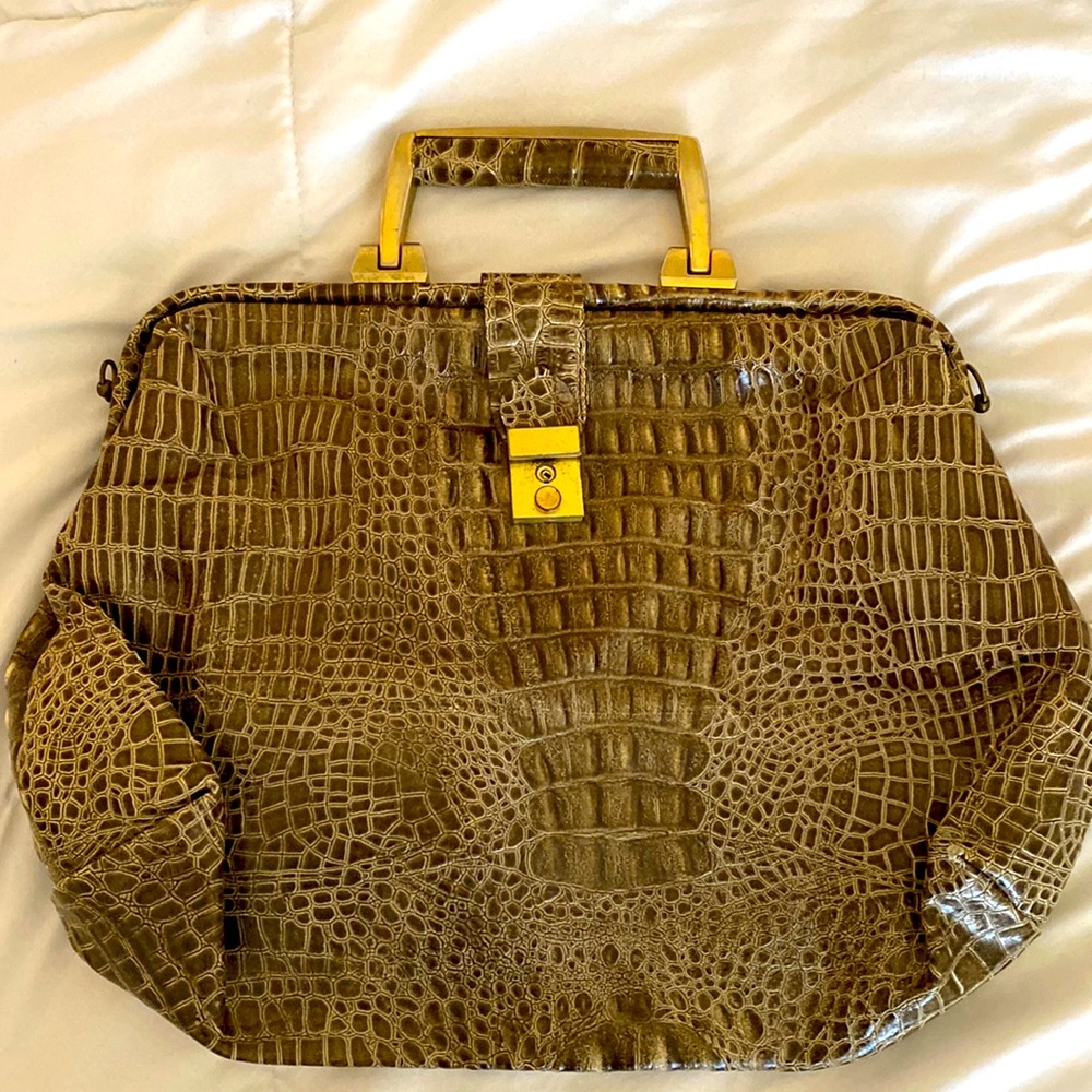 Vintage Green and gold Alligator hand bag